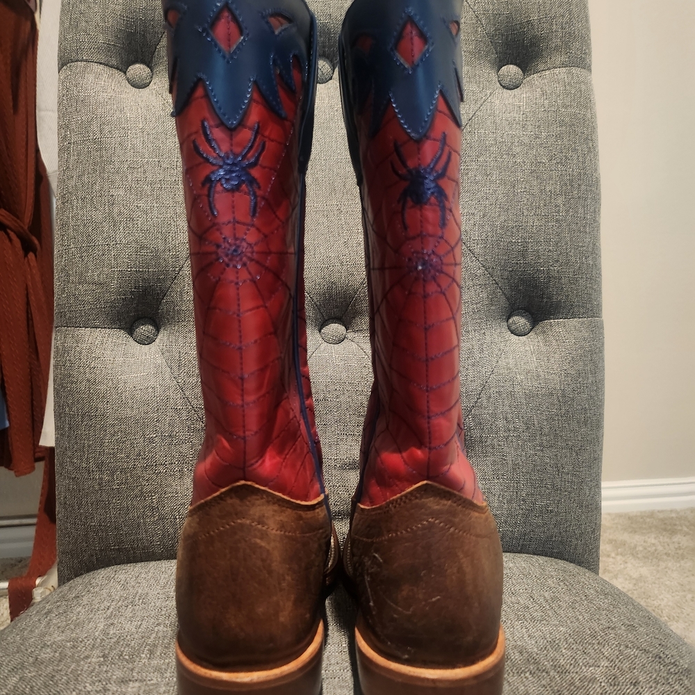 Spiderman Boots From Olathe Boot Co. Red and Blue Spiderman Kids' Western Boots - Picture 2 of 7